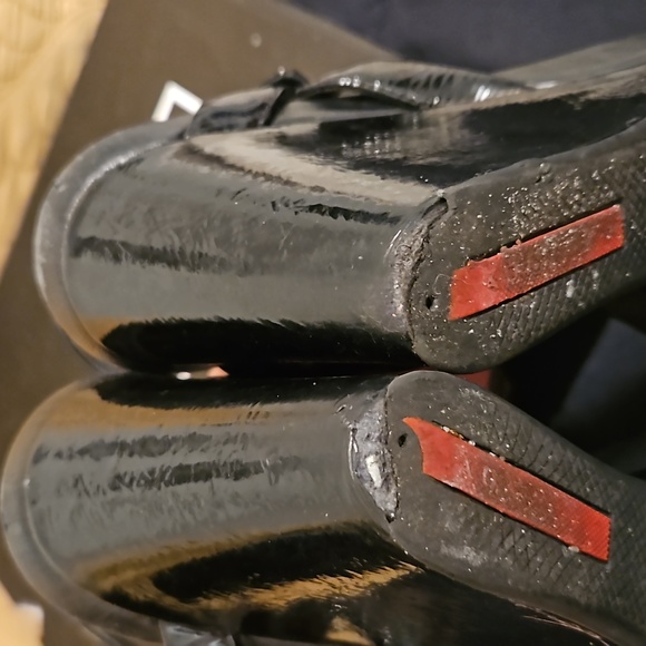 Prada Patten Leather Slingback Wedge Sandals - Picture 7 of 12